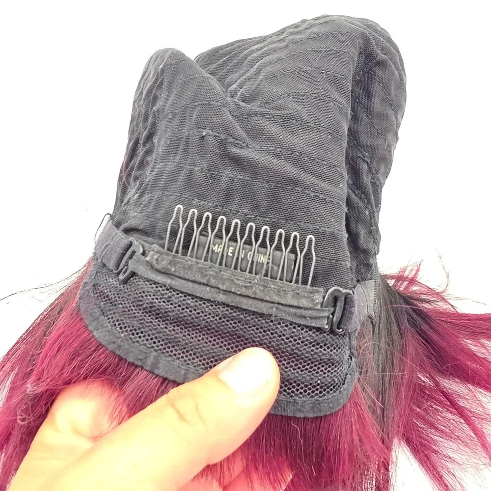 100% Human Hair Ombre Magenta Purple Bob Wig Dark Roots Layered Short Style